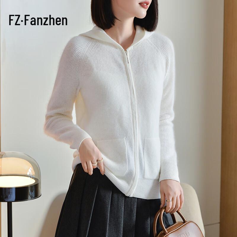 Fanzhen Women's 100% Wool Thickened Hooded Cardigan
