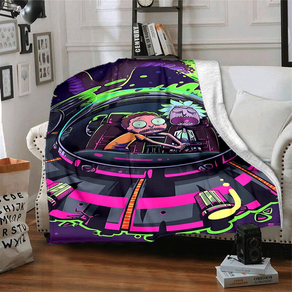 1pc Rick and Morty Blanket Lightweight Flannel Throw For Sofa, Bed, Travel, Livingroom, Office, Couch, Chair, And Bed