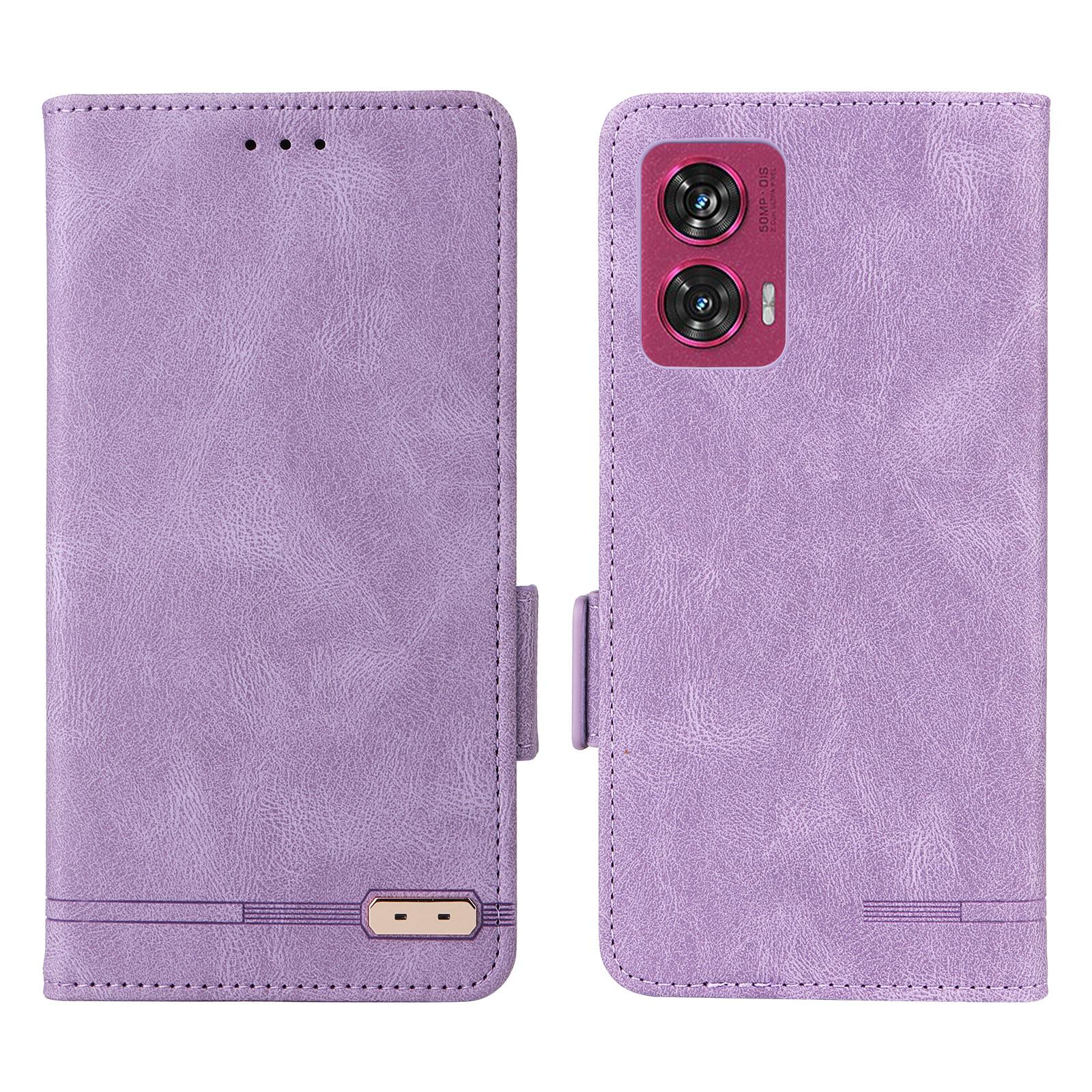 

For Motorola Edge 50 Fusion 5G Wallet Case Hardware Decor Leather Phone Cover Purple