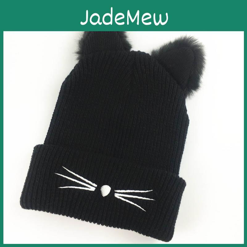 Premium Cat Ears Women Hat Knitted Acrylic Warm Winter Beanie Caps For Gift Giving