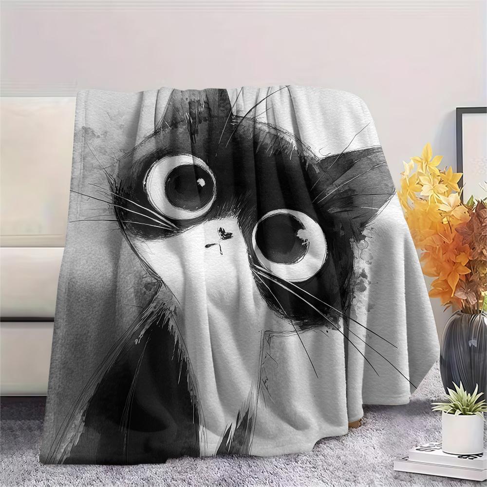 Ink Wash Cats  Print Flannel Blanket, High quality Comfortable for All Seasons, Home Decor, Warmth and Comfort