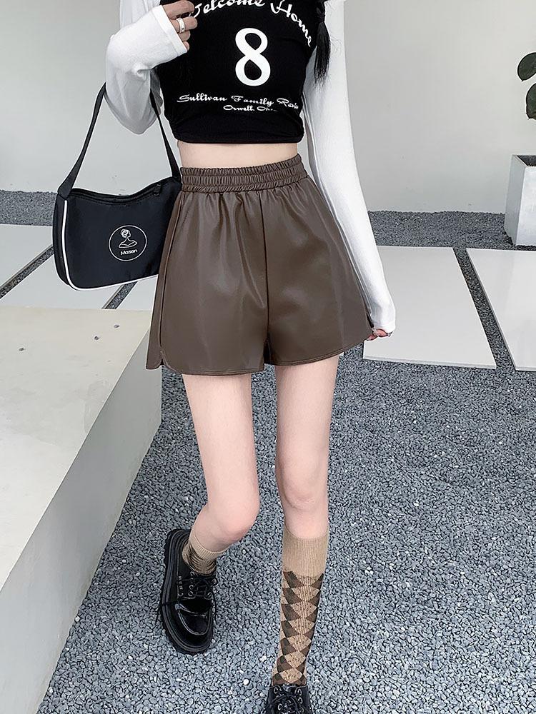 

Women s 2026 Fall Winter Plus Size Wide Leg High Waisted Outer Wear PU Leather A-Line Casual Shorts Mini Shorts Versatile Slim Fit Hot Pants 5XL