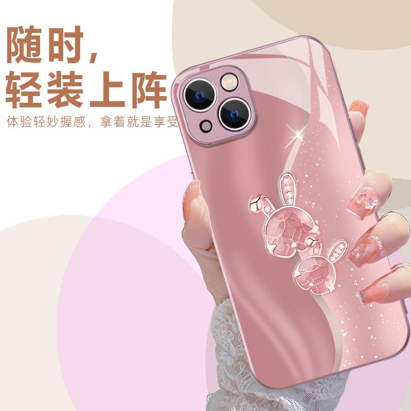 Light Luxury Pink Diamond Rabbit Mobile Phone Case Apple 17promax High-end Metallic Paint Protective Case iPhone13 Women's Model
