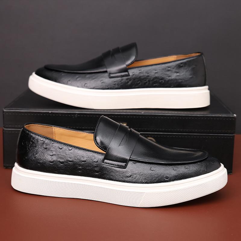 Fashion Men's Casual Shoes Embossed Leather Men Fashion British Style Penny Loafers Mens Slip-on Thick Sole Outdoor Flats