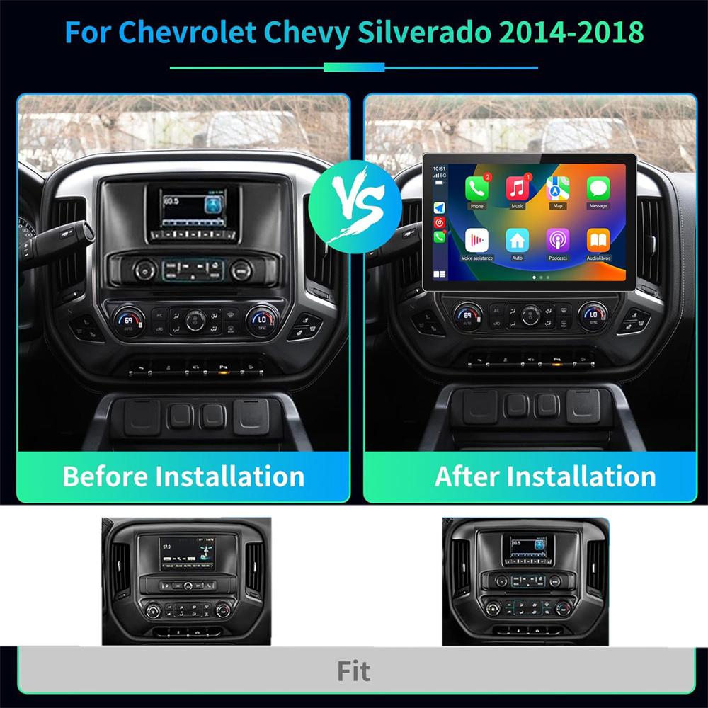 13''  w/Carplay Stereo Radio Head Unit Player GPS For 2014-2018 Chevy Silverado