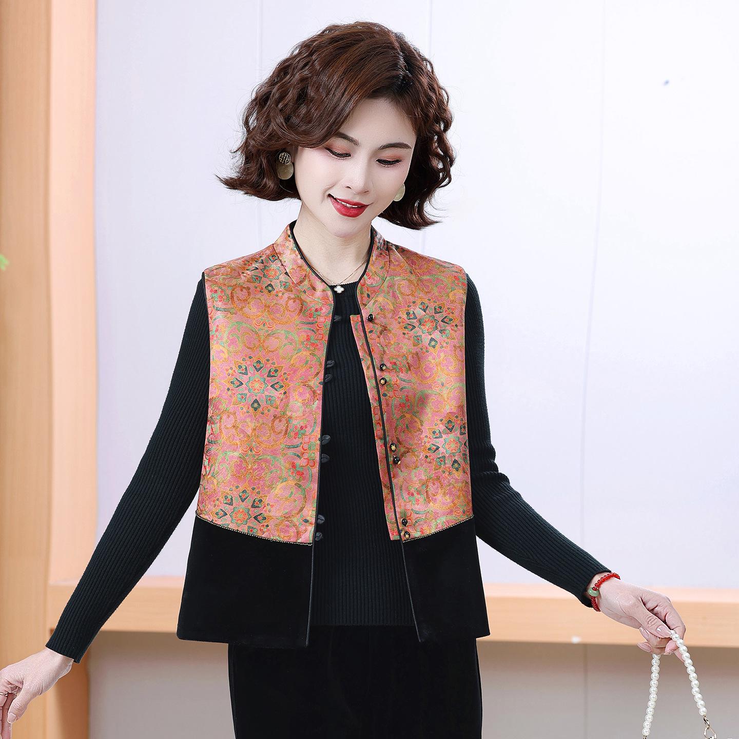 

2026 Spring Chinese Style Vest for Middle-aged & Elderly Women 3XL [Recommended for 120-135 pounds] рожевий