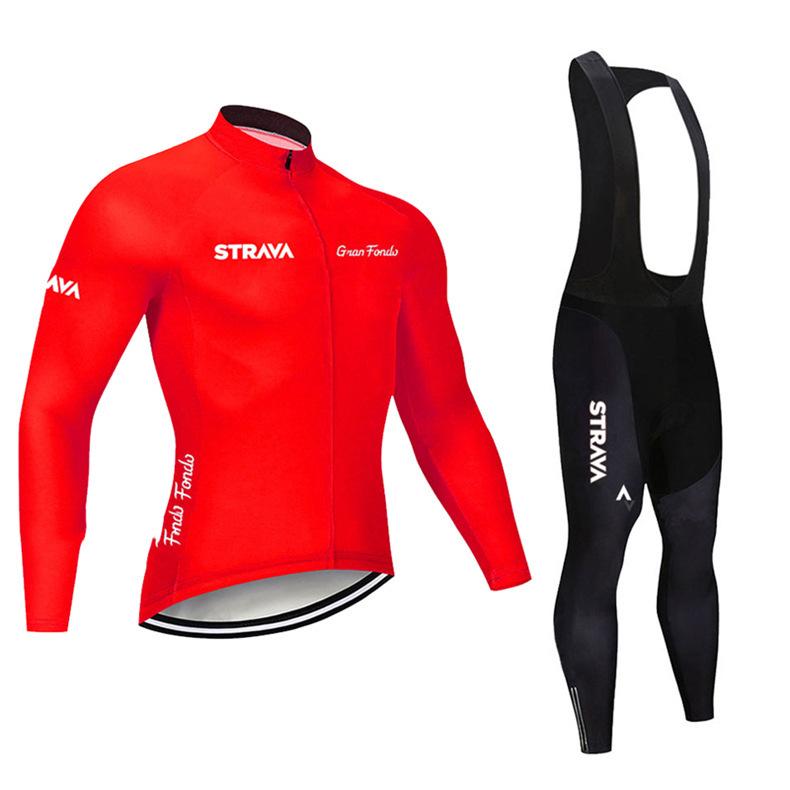 New STRAVA Cycling Suit Long Sleeve Strap Suit Men's and Women's Cycling Suit Road Cycling Shirt