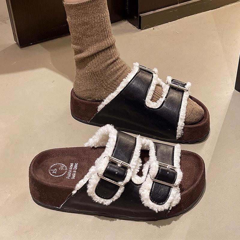 Mode Flats Plateau Damen Hausschuhe Fell Mode Schuhe Herbst Casual Kleid Frau Sandalen 2025 Neu Designer Walking Zapatos De Mujer