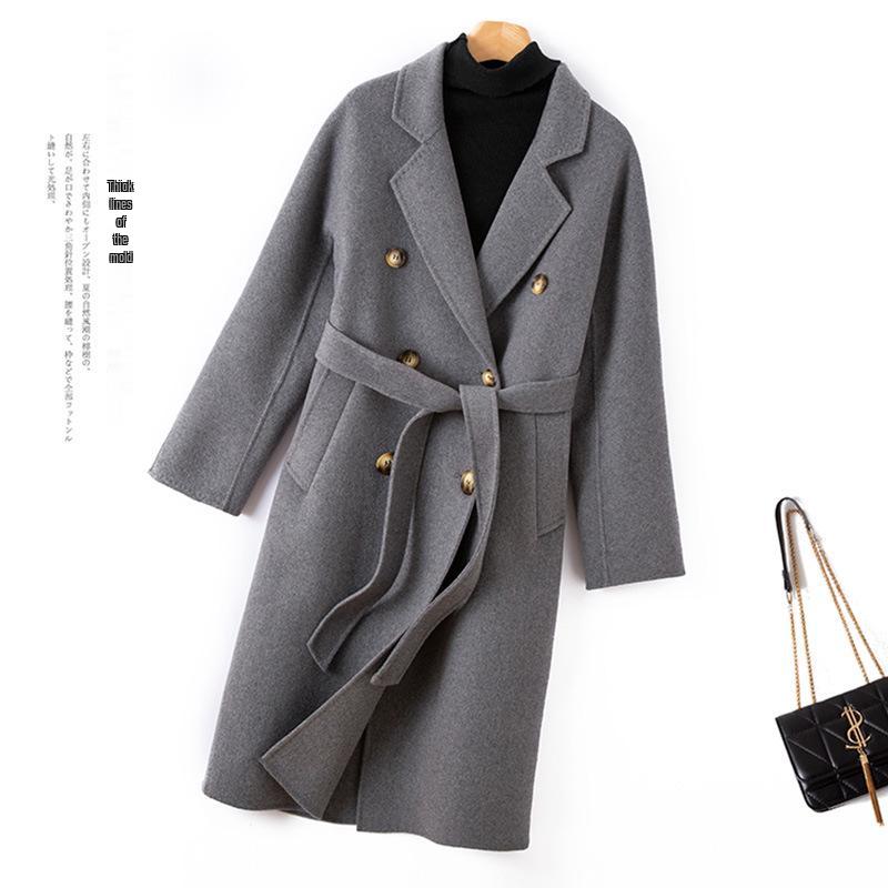 

Женское двустороннее шерстяное пальто Осень/Зима с лацканами пиджачного типа и двубортной застежкой Small