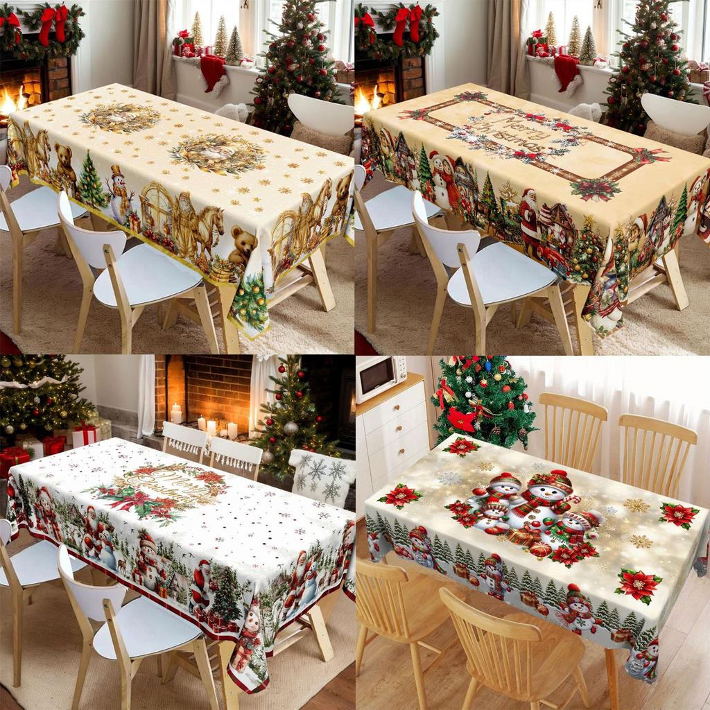 Christmas Tablecloth Snowman Reindeer Holiday Dining Table Cover Dustproof Festive Xmas Party Home Decoration