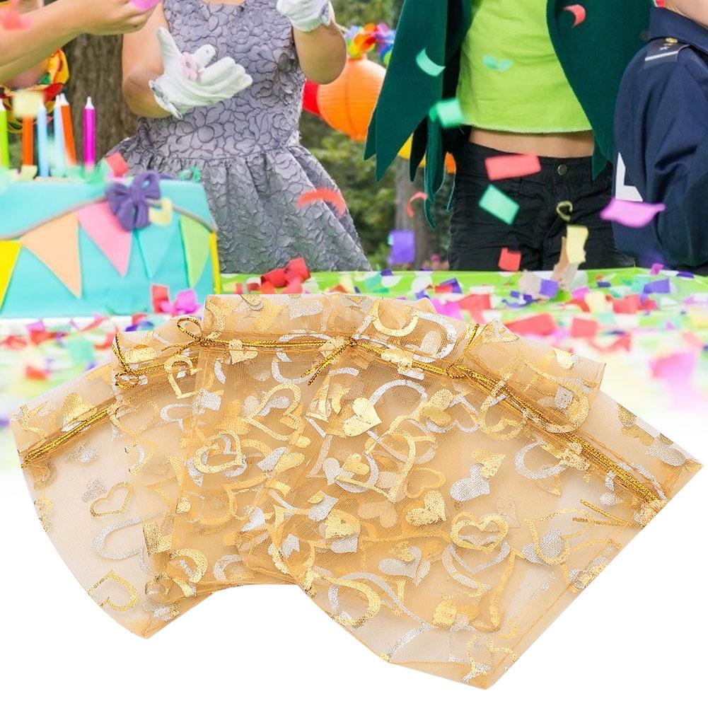 100 Stück Netzbeutel Hochzeitsgeschenk Süßigkeiten Schmuckbeutel Kordelzugbeutel 5 Farben(Gold)