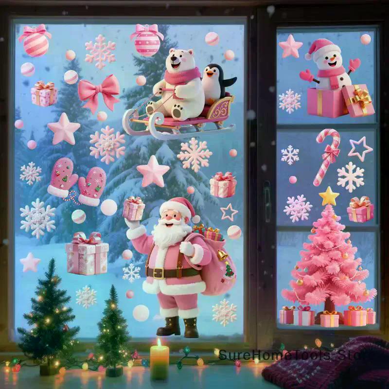 Adesivi Natalizi per Finestre Babbo Natale Pupazzo di Neve Renna Buon Natale Adesivo per Vetro Decalcomanie per Finestre Paese delle Meraviglie Invernale
