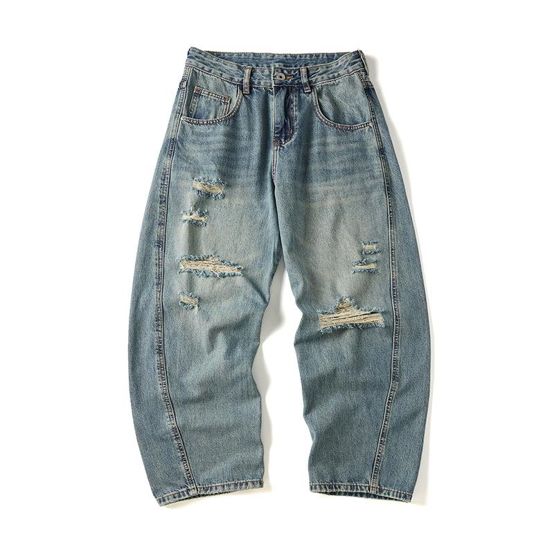 

Рваные брюки-сцимитар для мужских джинсов Свободные и универсальные Широкие брюки-бананы 4XL синий