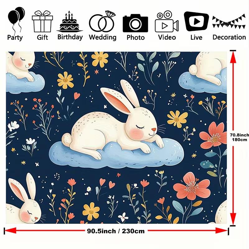 

2D Cute Rabbit & Flower Wall Tapestry Kids Birthday Party Photo Backdrop 47.2x31.5inch/120*80cm