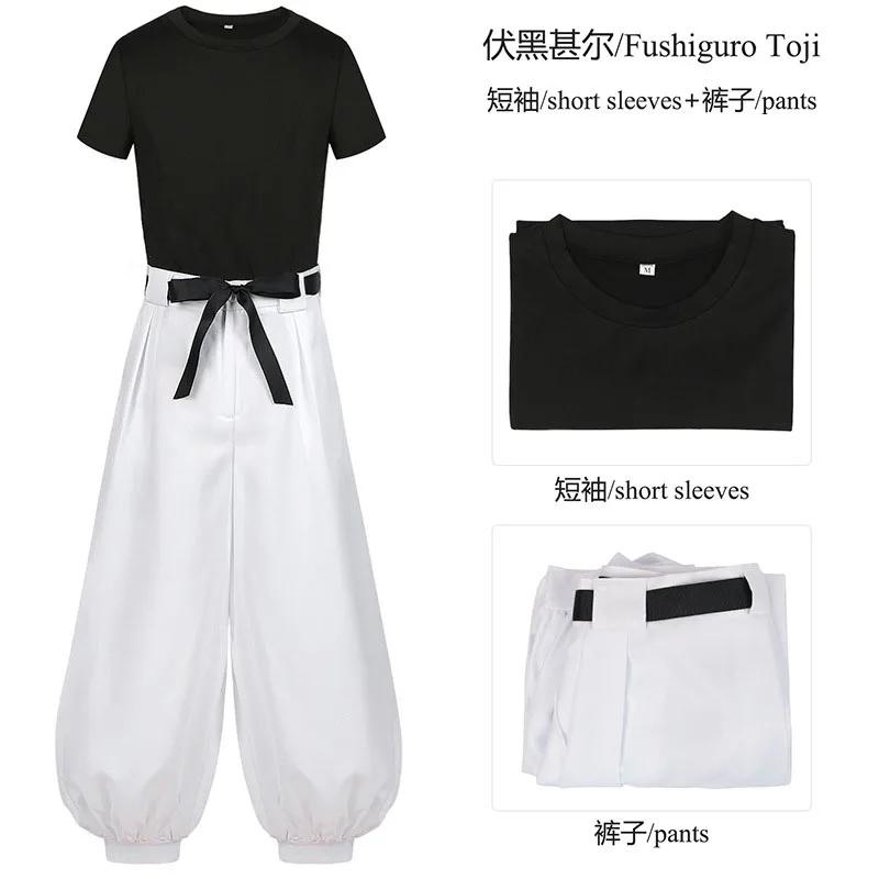 Anime Toji Fushiguro Costume Cosplay Perruque Uniforme Tueur de Sorciers avec Accessoires Haut Pantalon Costume d'Halloween Chaussures pour Femmes Hommes S