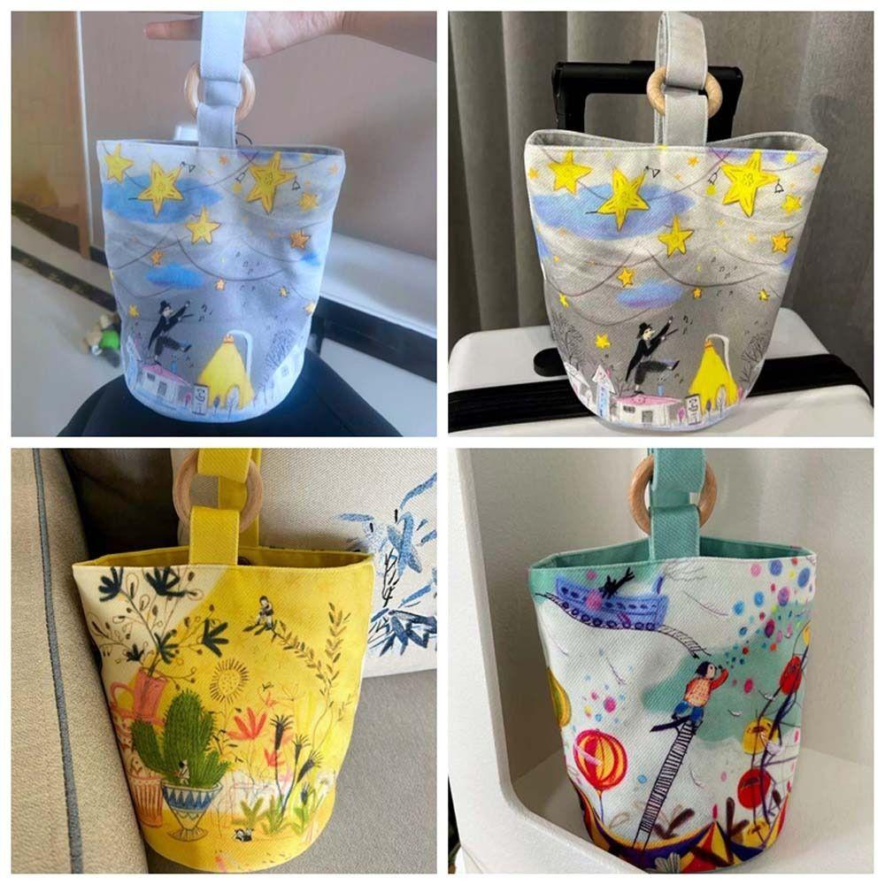 Print Canvas Star Handbag Sky Letter Lunch Bag Reusable Cartoon Bucket Bag  Shopping