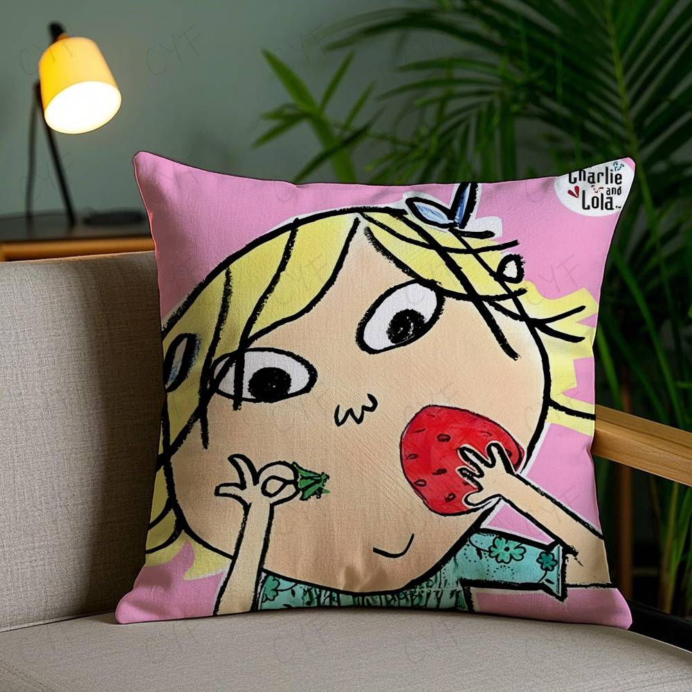 Charlie and Lola Anime Pillow Case Anti-dustmite Pillowcase Invisible Zipper Silky Short Plush Sofa Cushion Cover