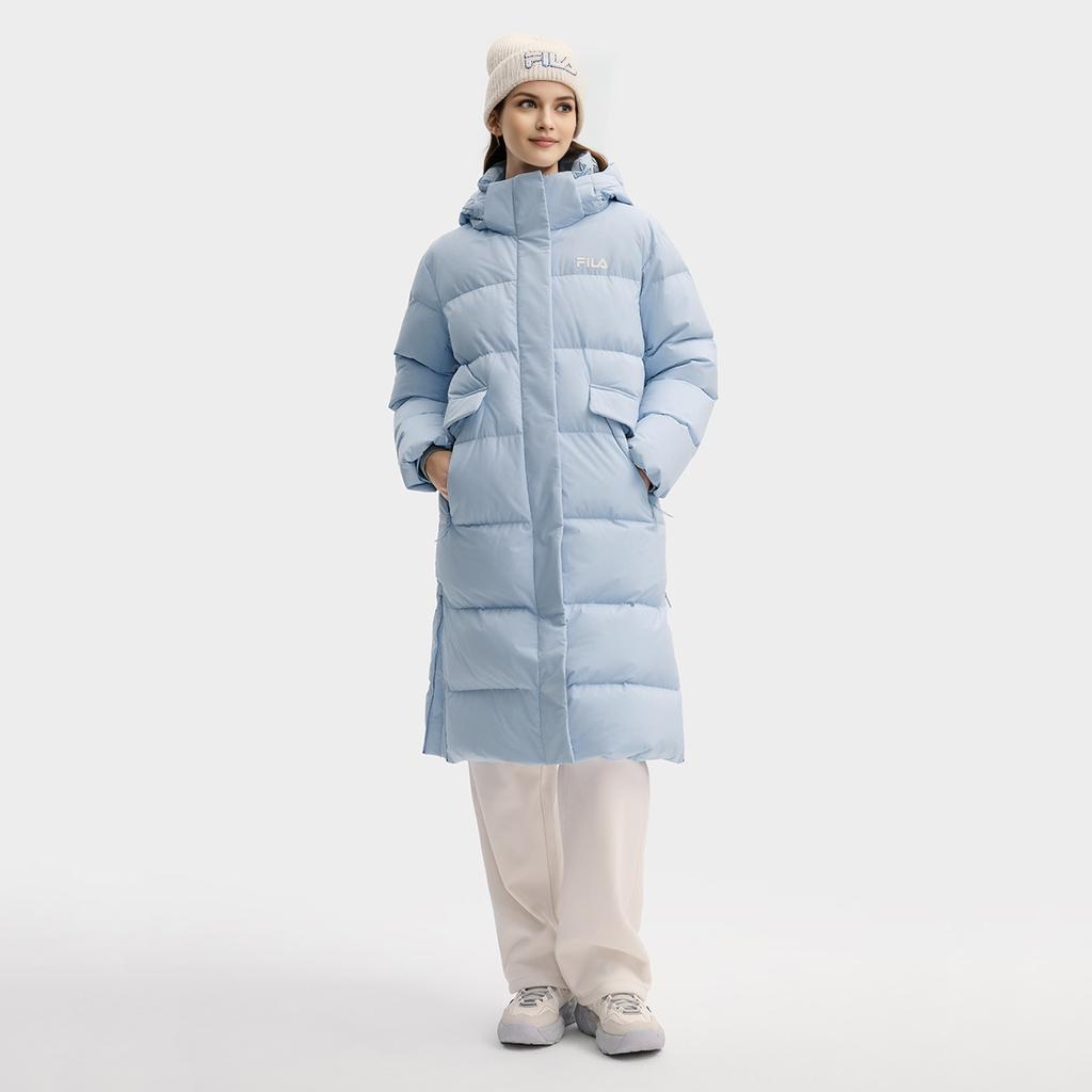 FILA Original RGB Colorful Fashion Simple Personality Retro Classic Versatile Casual Daily Comfortable Warm Long Hooded Down Jacket F11W549905F-BU