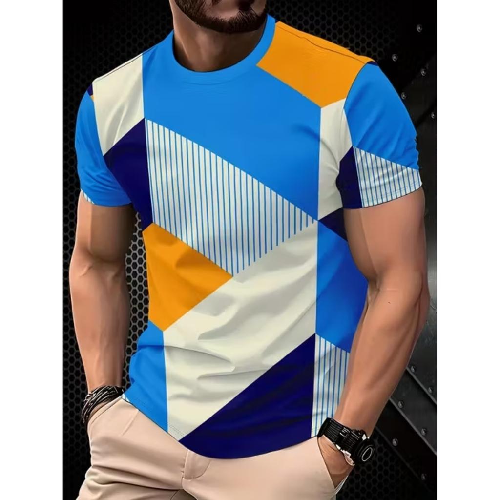 Nové letní pánské módní tričko Osobnost Geometrický vzor Tištěné pánské tričko Top