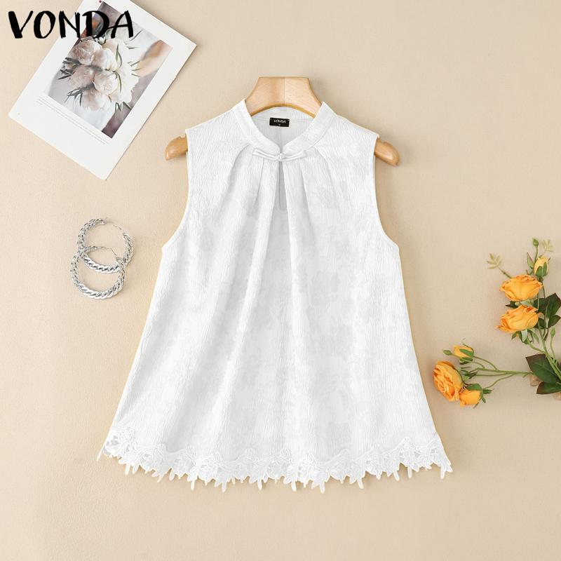 

VONDA Женские повседневные майки без рукавов с текстурной вышивкой, пэчворком и этническим принтом 5XL синий