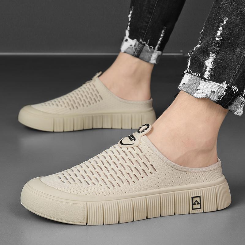 Slip-On Open Back Sandals for Men and Women - Breathable Mesh Summer Slide Shoes with Flat Sole, Lightweight Outdoor Casual Wear