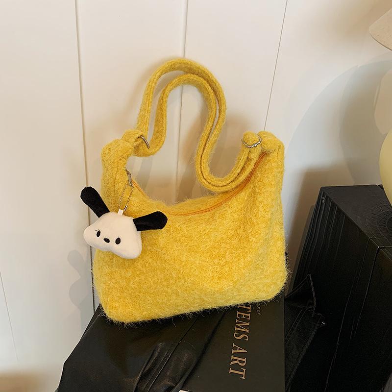 Korean version ins Lazy Wind Tote Bag Women's 2025 New Fashion Woolen Large Capacity Commuter Shoulder Bag Shopping Bag