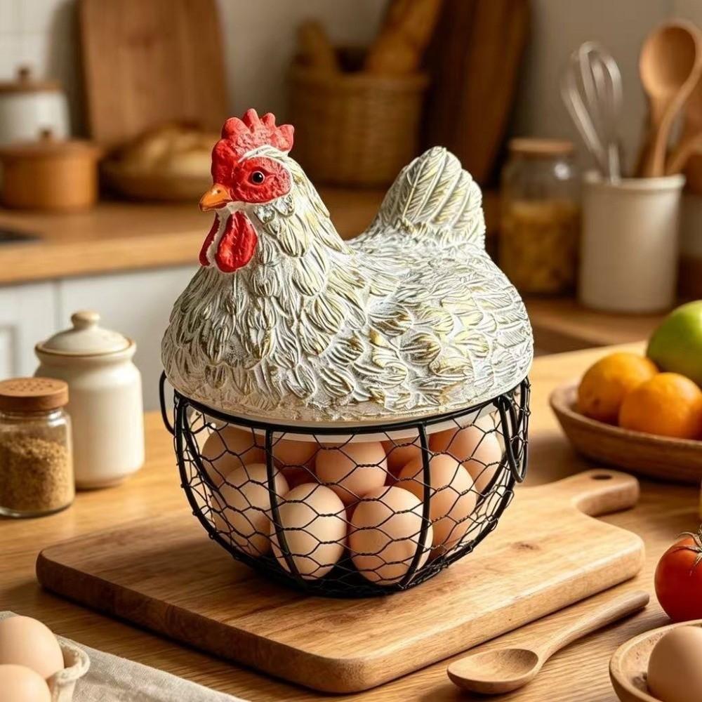 Organizer Container Chicken Design Egg Collecting Basket Rustic Resin Egg Organizer Cute Fruit Vegetable Holder Farmhouse Decor