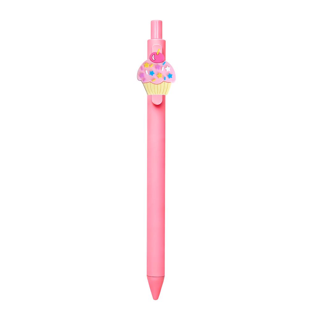 Pink Cartoon Ballpoint Pens - Soft Rubber Stickers, DIY Student & Office Stationery, Colored Ink.