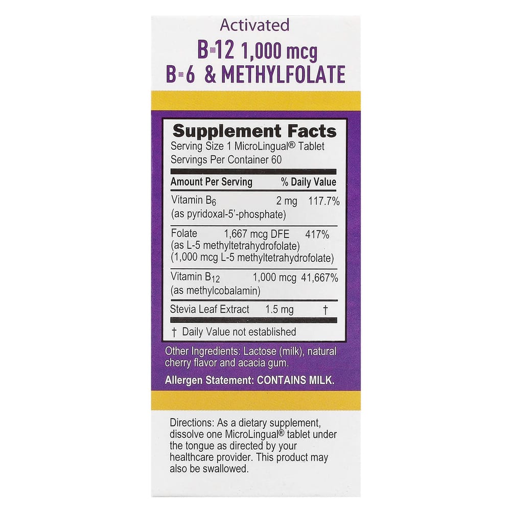 Superior Source Active B12 Methylcobalamin B6 & Folic Acid 1000mcg 60 Tablets