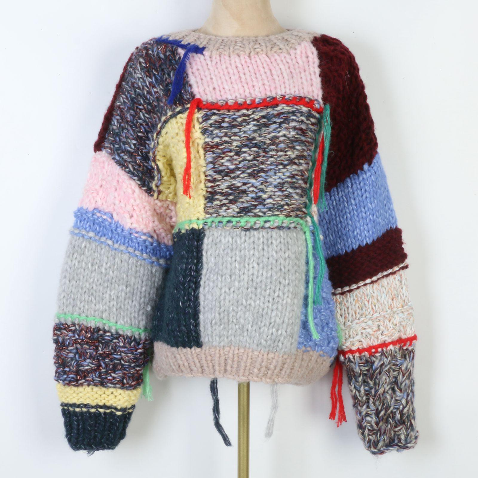 

Korean Retro Color Block Tassel Sweater - Loose Knit Round Neck Casual Coat S