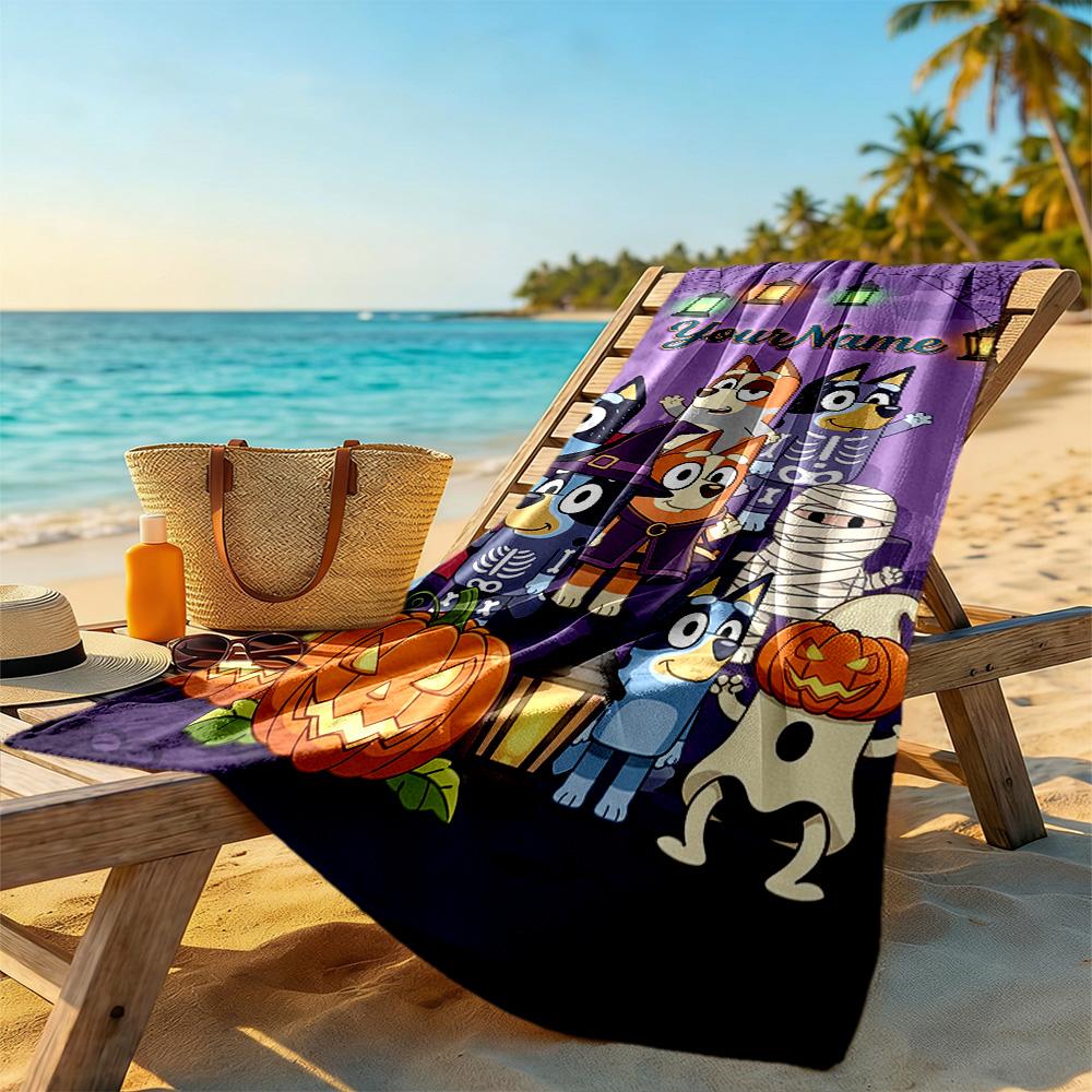Bluey Personalized Name Beach Towel Super Soft Microfiber Quickdry Fabric Perfect for Traveling Yoga Camping and Swimming