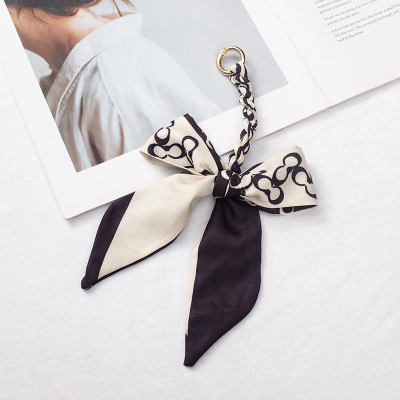Silk Scarf Keychain with Horseshoe Buckle and Ribbon Bow for Bags and Cars