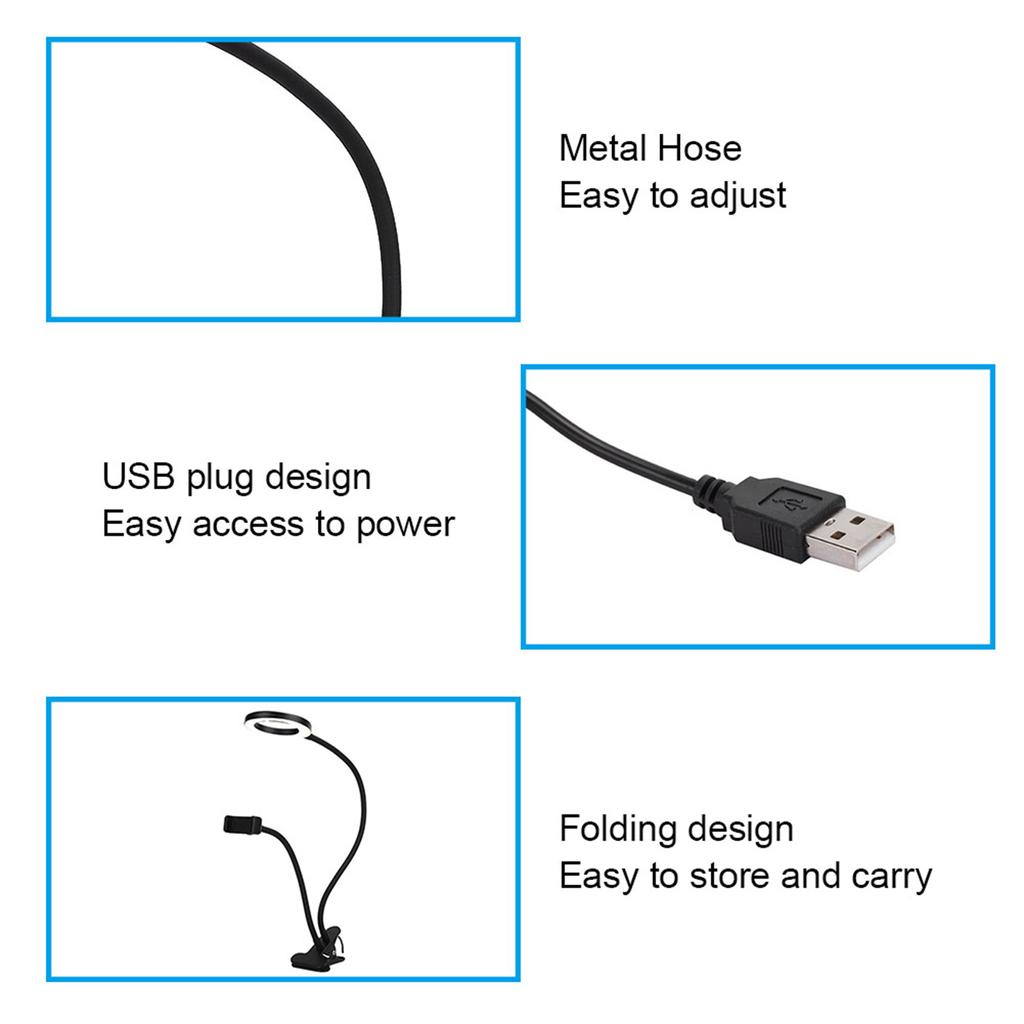 Regulowana lampka biurkowa do tatuażu Elastyczna do makijażu Microblading Klips LED Ring Light
