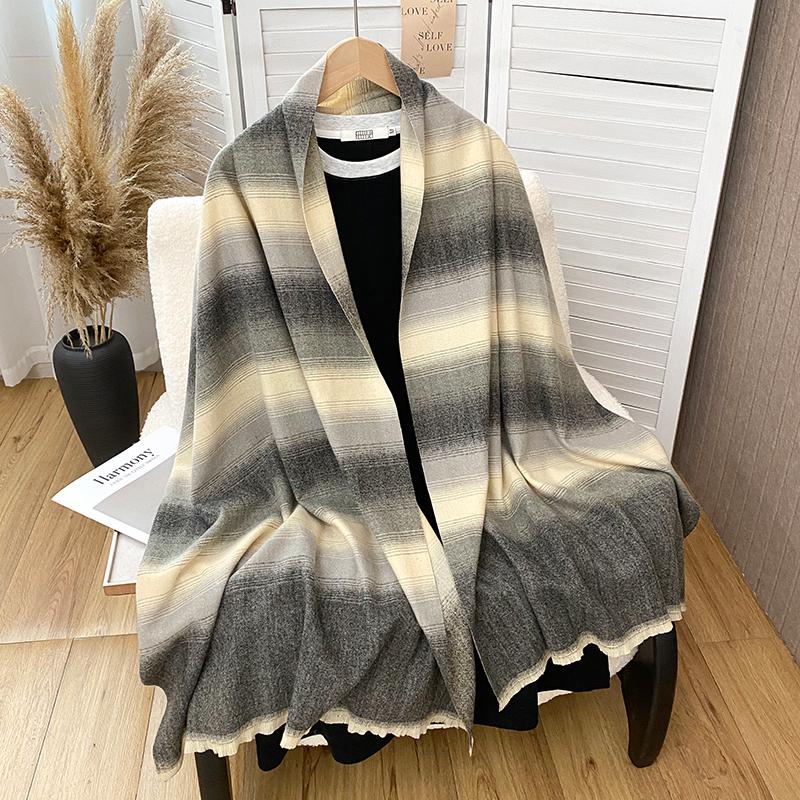 

68*190Cm Winter Warm Stripe Color Women Scarf Thick Cashmere Large Neckerchief Pashmina Shawl Wraps Bufanda Female Tassel 68x190cm