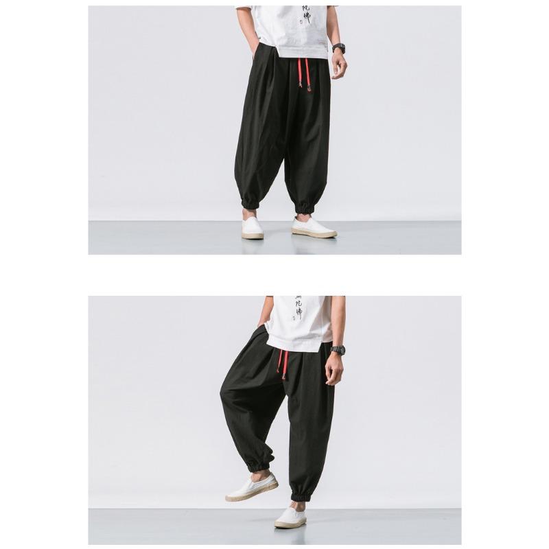 Mens Loose Solid Color Drawstring Lantern Harem Casual Cropped Pants