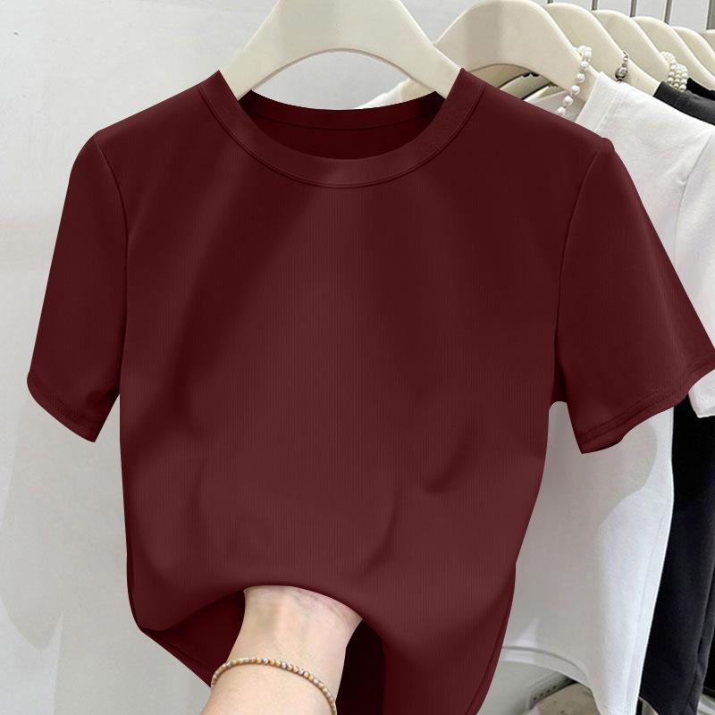 Damen Sommer T-Shirt im koreanischen Stil, schmal geschnitten, gerippt, Raglan, kurzärmelig