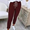 2025 Women's Solid Color Tie-Waist Cuffed Long Pants - Versatile European & American Style