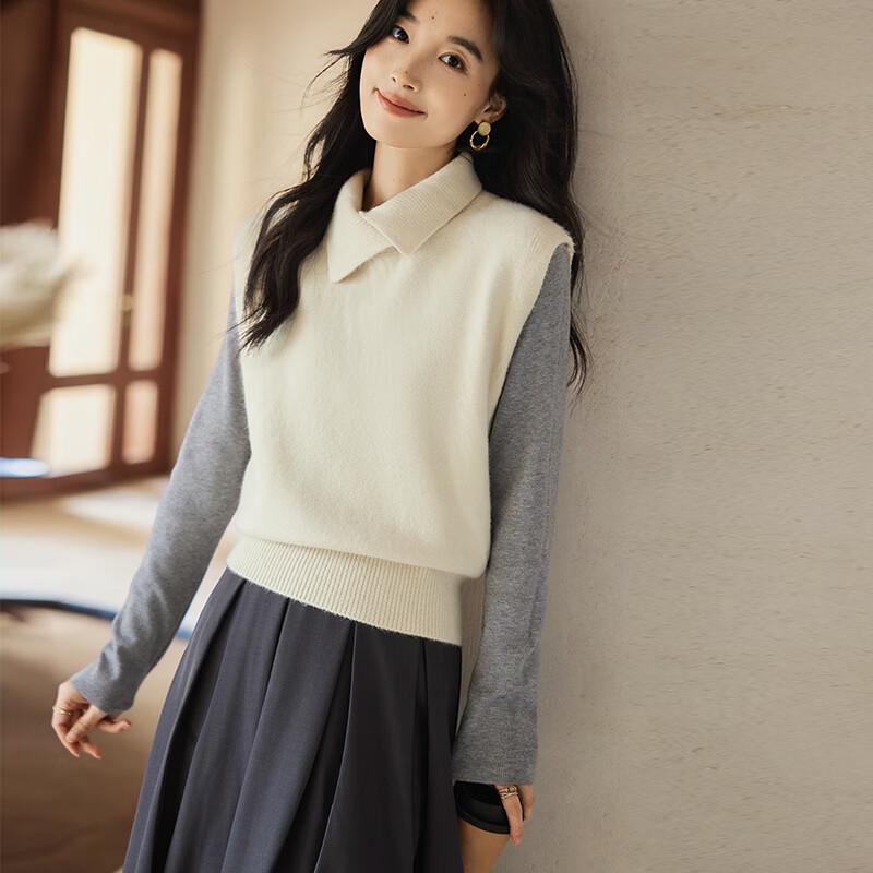 VICTORIA&VERA Women's Winter High-Neck Asymmetrical Knit Vest