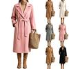 Lange dameswollen jas met gekerfde revers voor herfst en winter, zakelijke casual kleding
