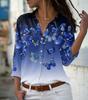 Manufacturer 1116 New Fashion Small Flower Printing Lapel Long Sleeve Shirt Women