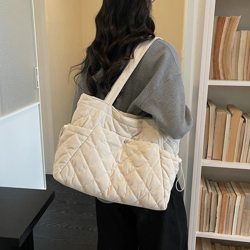 Corduroy Tote Bag Women's Commuter Handbag Large Capacity Shoulder Bag