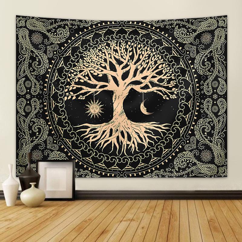 1pc Tree of Life Tapestry Wall Hanging, Aesthetic Galaxy Sun Moon Starry Sky Tapestry, Home Living Room Bedroom Decoration