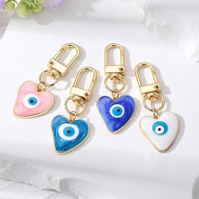 Pendant Turkish Heart Evil Eye Keychain Blue Eye Turkish Heart Keyring  Car Key Chain