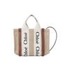 Chloe Woody Logotryck Linnecanvas och Kalvskinn Handväska Dam Handväskor Beige Brun CHC22AP237I2690U