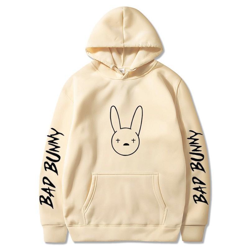 Bad Bunny Print Fleece Hoodie Unisex Casual Pullover Streetwear Customizable Sweatshirt