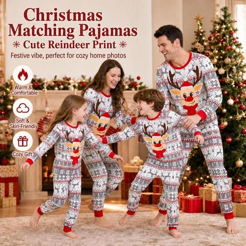 Xmas Deer Christmas Pyjamas Set Long Sleeve Top+Pants New Couple Christmas Outfit  Sleepwear