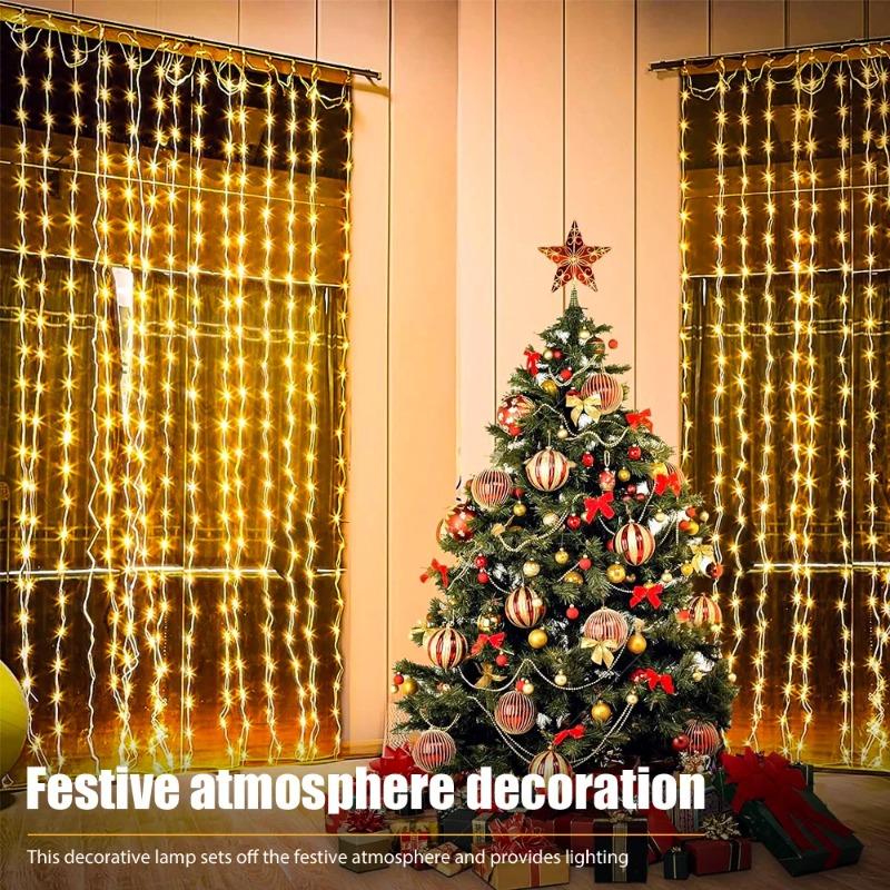Outdoor Solar Curtain Light 8 Lighting Modes Fairy String Lights Waterproof Garden Party Wedding Christmas Decorative Lamps