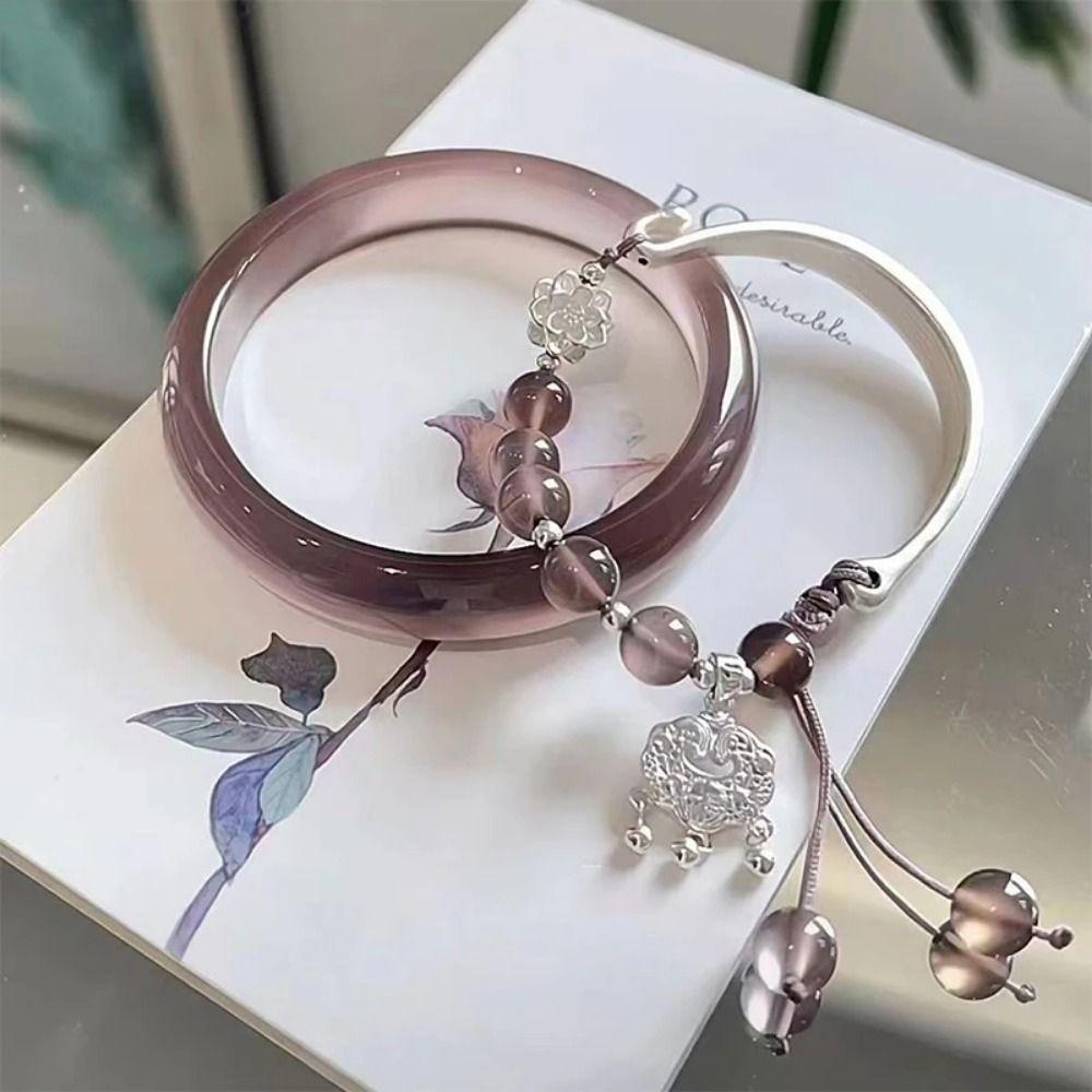 2Pcs Retro Pendant Charm Chinese Style Bangle Creative Retro Hand Ring Tassel Bells Bracelet  Hanfu