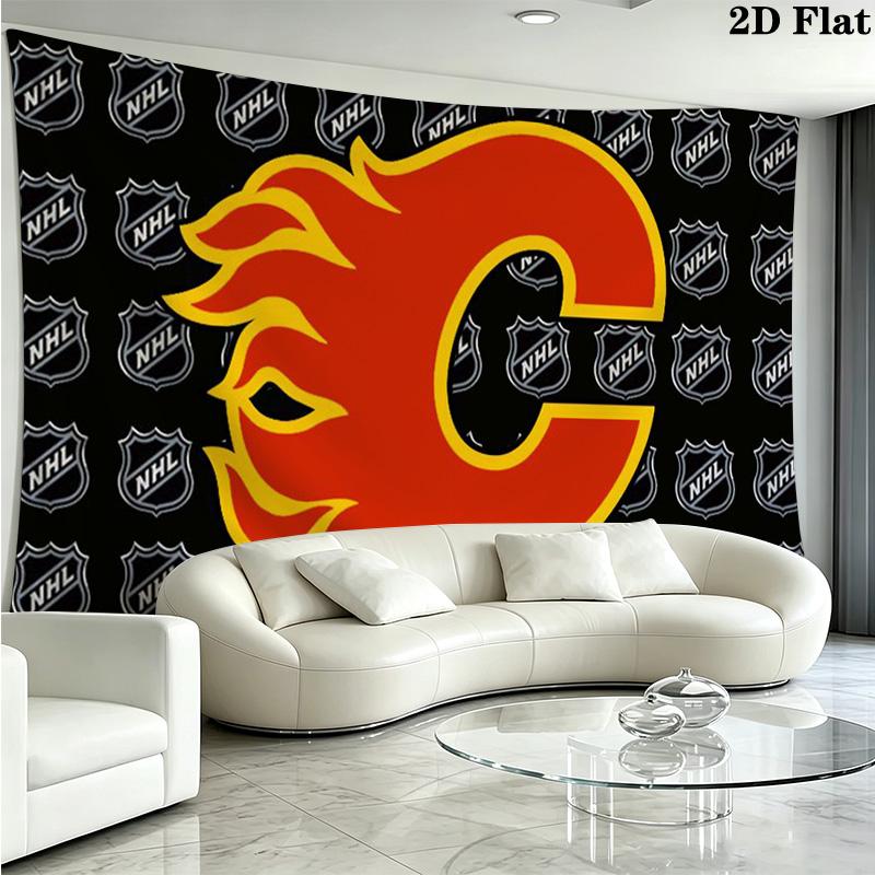Calgary Flames Wall Tapestry Aesthetic Wall Hanging Printed Fabric Blanket Decorative Tapestries for Bedroom Living Room Home Decor