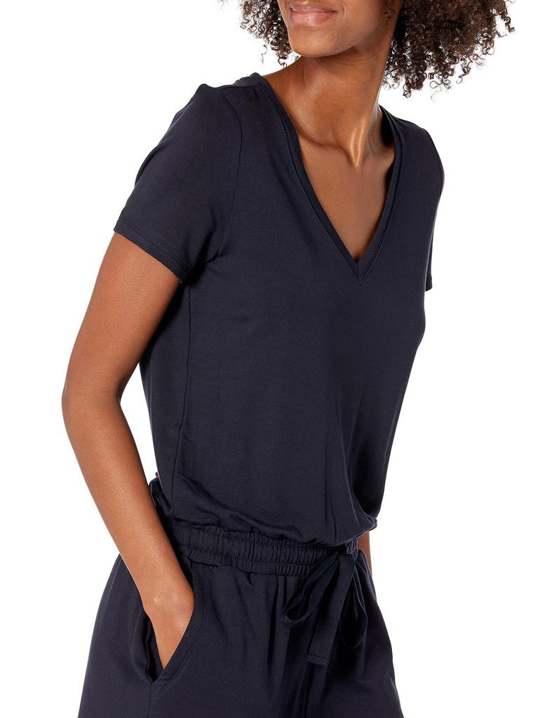 Amazon Essentials Super Soft Terry Cotton Short Sleeve Romper Daily Size L Women's V-Neck (Formerly Ritual) Navy,